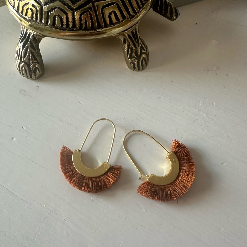 Madewell Gold and Orange Crescent Earrings with Fringe
